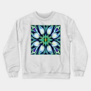 Folk Art Blue Green White Tulips Repeating Tile Pattern Crewneck Sweatshirt